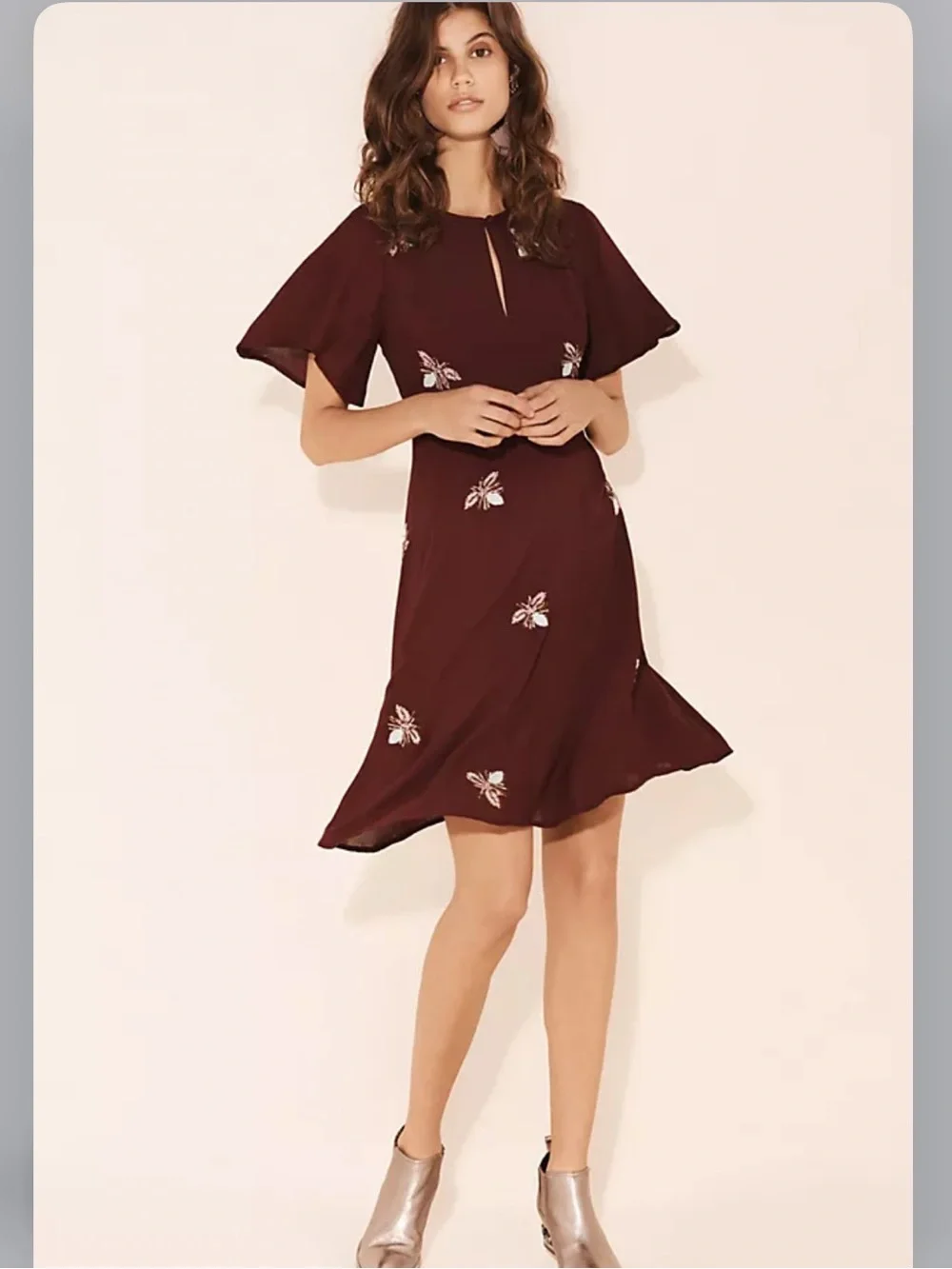Anthropologie Moulinette Soeurs  Beaded Firefly Fit & Flare Flutter Sleeve Dress